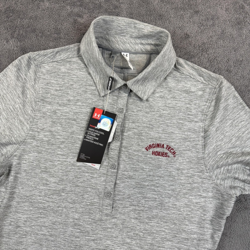 Under Armour Polo Shirt Women Medium Gray Virginia Tech Hokies HeatGear UW2336 - Picture 1 of 13